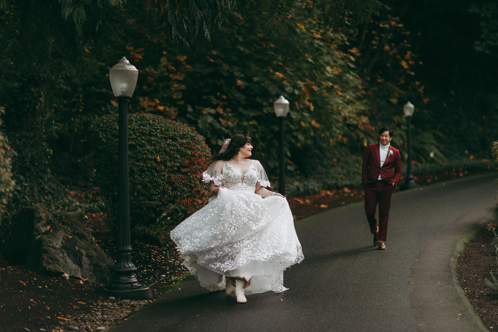 Riley & Rob bride and groom amongst the redwood trees